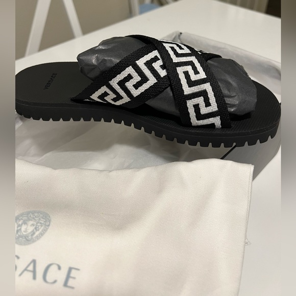Versace Nastro Greca Crisscross Sandals